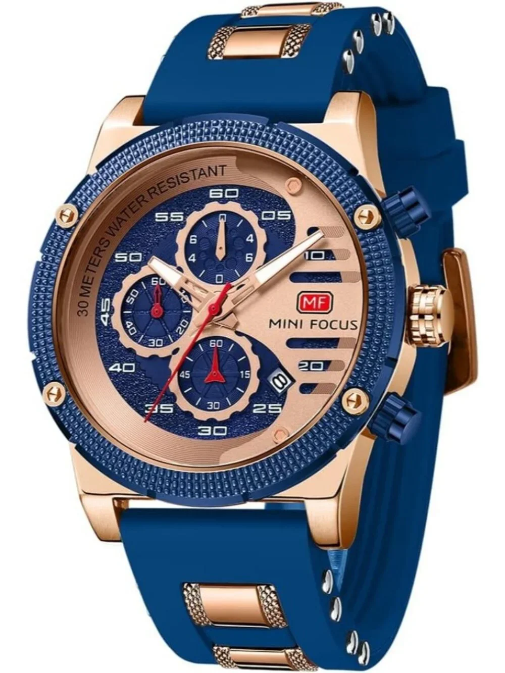 Men's Rose Blue Chronograph Waterproof Sport Military Analog Quartz Wrist Watch